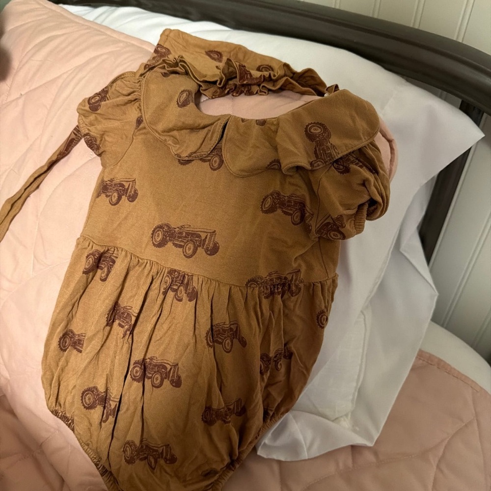 Kate Quinn Brown Tractor Print Kids One Piece